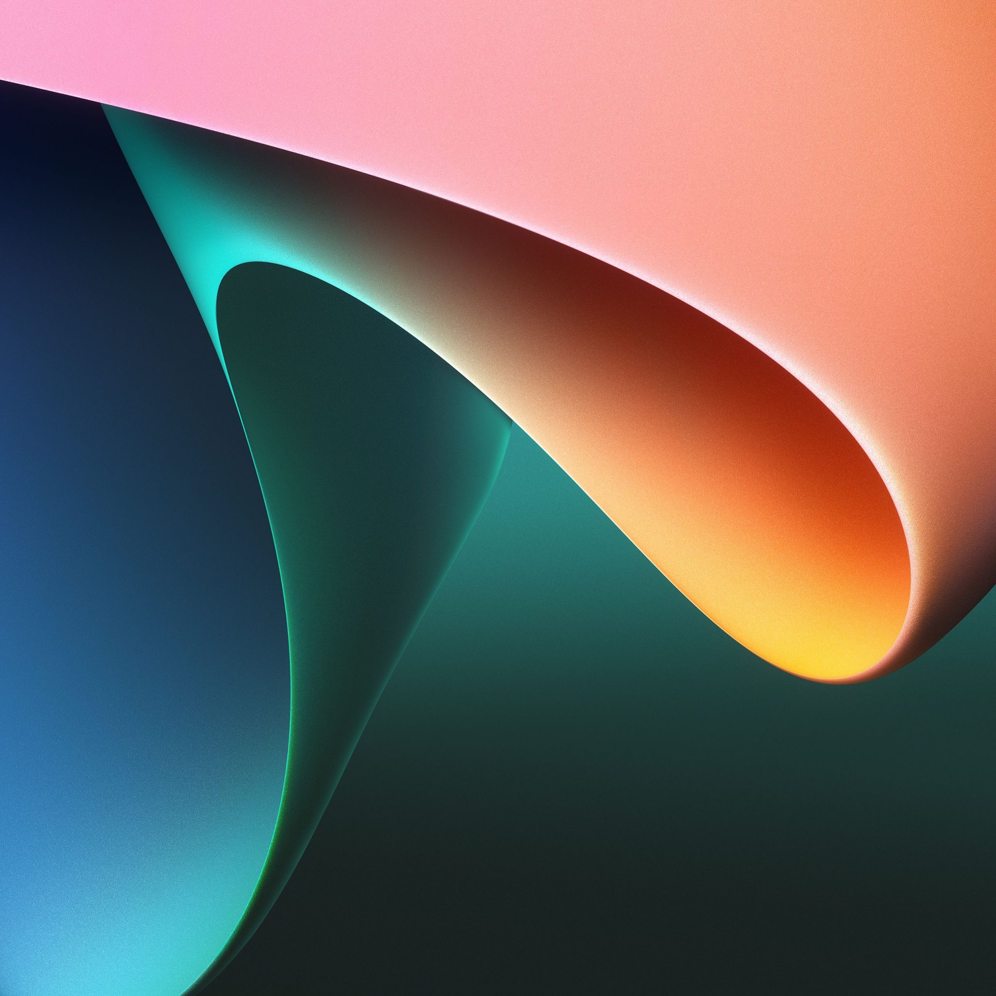 Abstract wallpaper with swirling shapes in peach, teal, and dark teal, reminiscent of Xiaomi's minimalist design