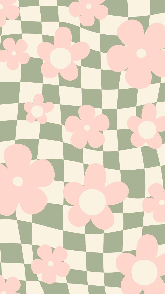 Groovy Green Pink Wallpaper Floral iPhone Preppy