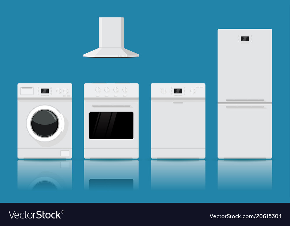 Home Appliances Flat Design On Blue Background Vector Image