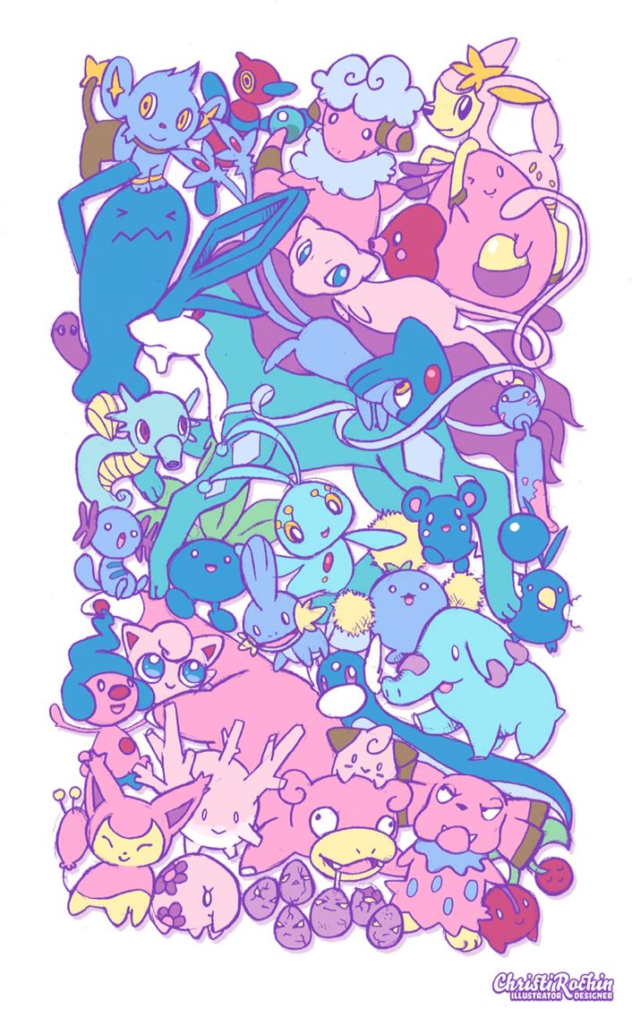 Cute Pokemon Pink And Blue Mew Clefairy Horsey Chansey