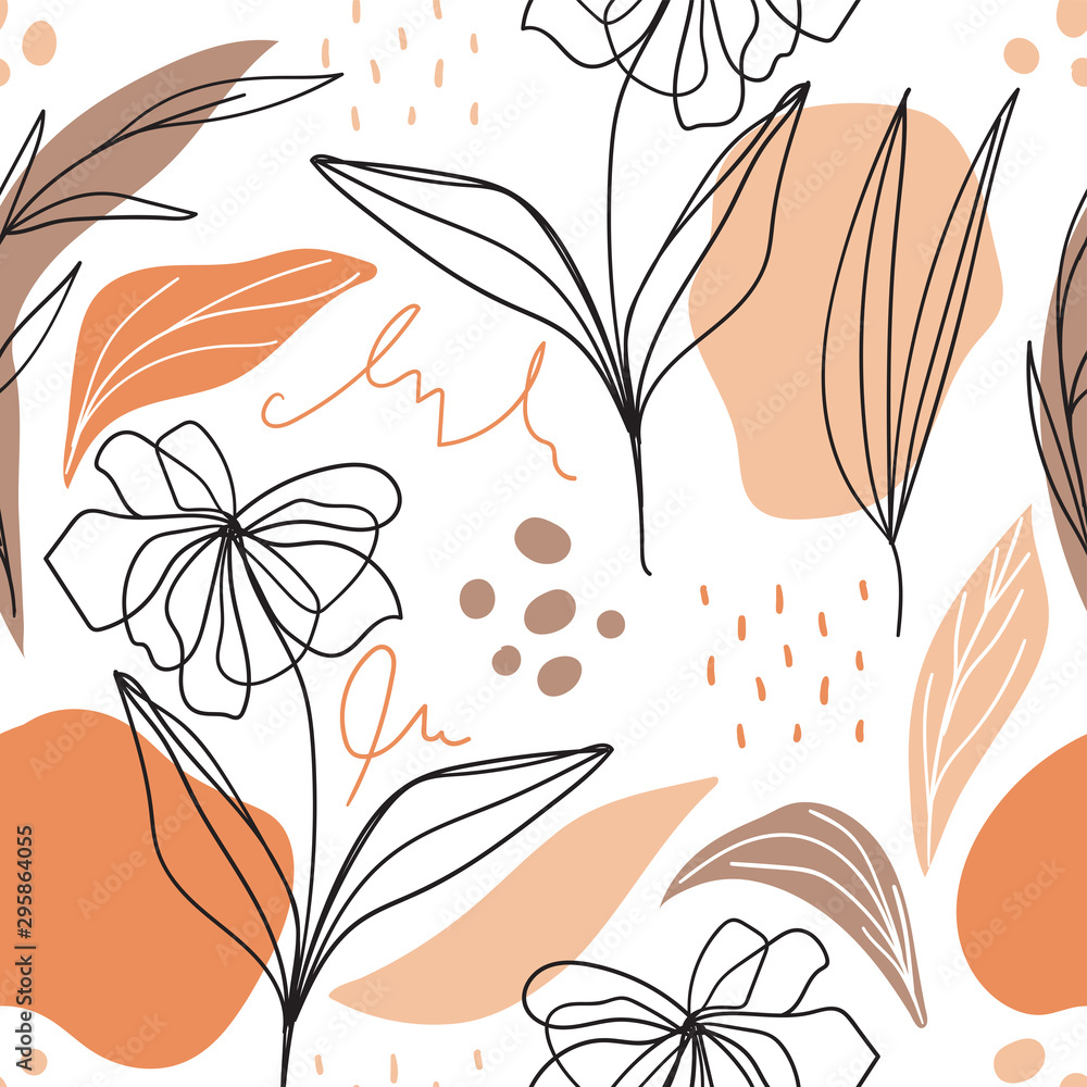 Modern Floral Seamless Pattern With Abstract Shapes For Print