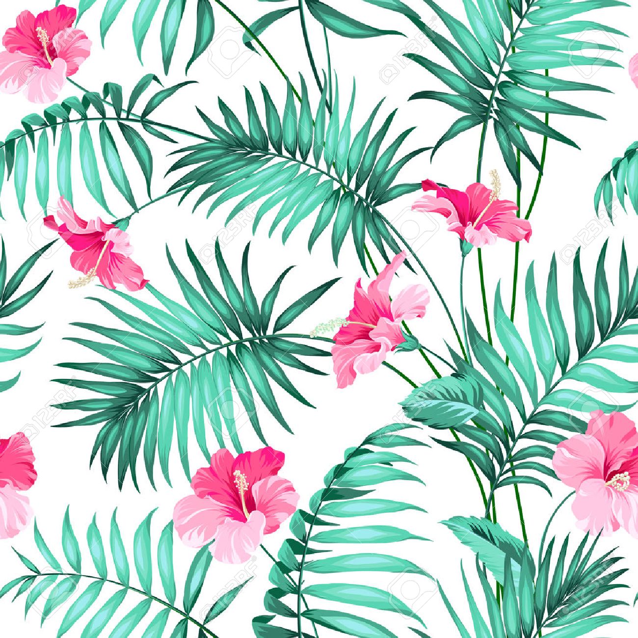 Seamless Pattern Tropical Background With Flowers Royalty