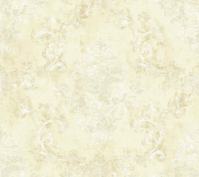 Gold White Damask Scroll Wallpaper Traditional