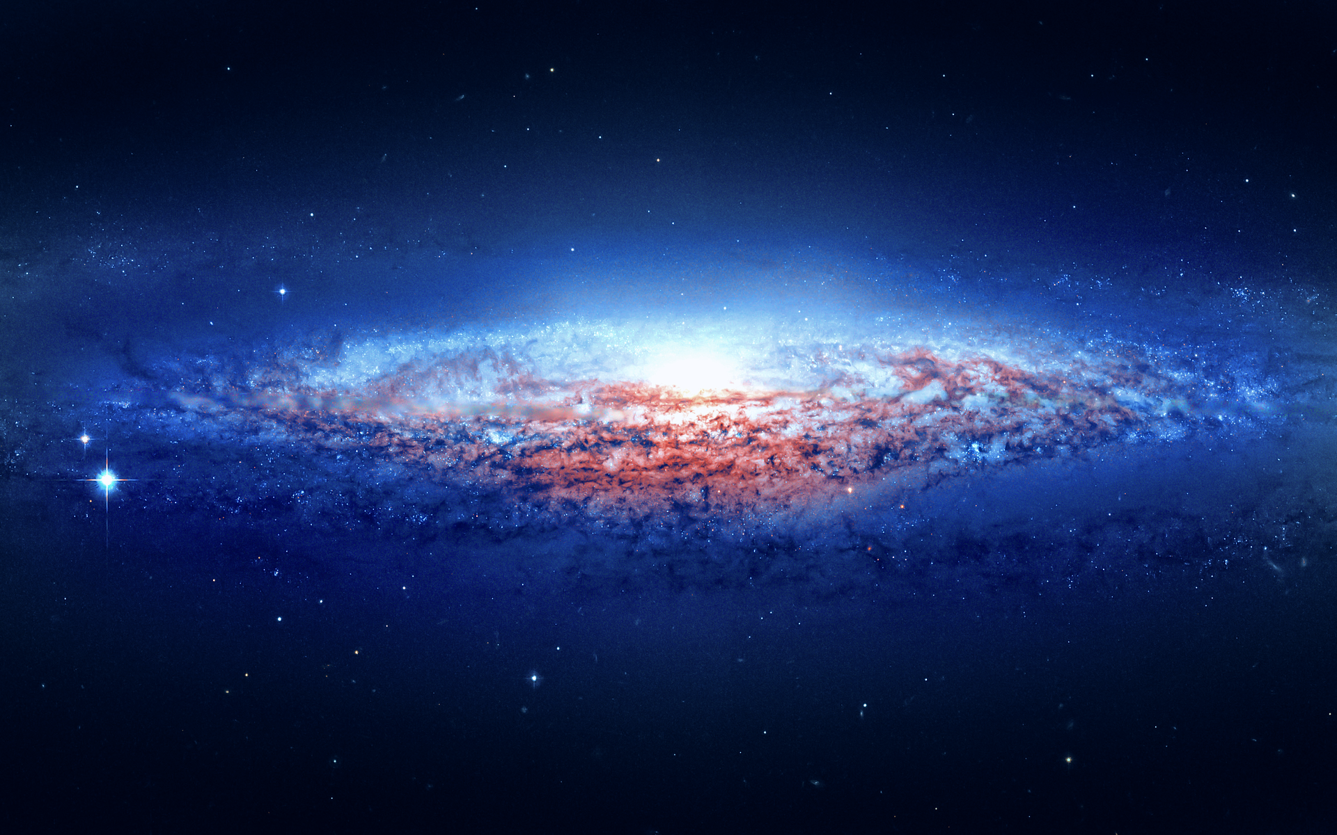 A breathtaking panoramic view of a spiral galaxy, showcasing its vibrant core and swirling arms of stars and dust against a backdrop of deep space
