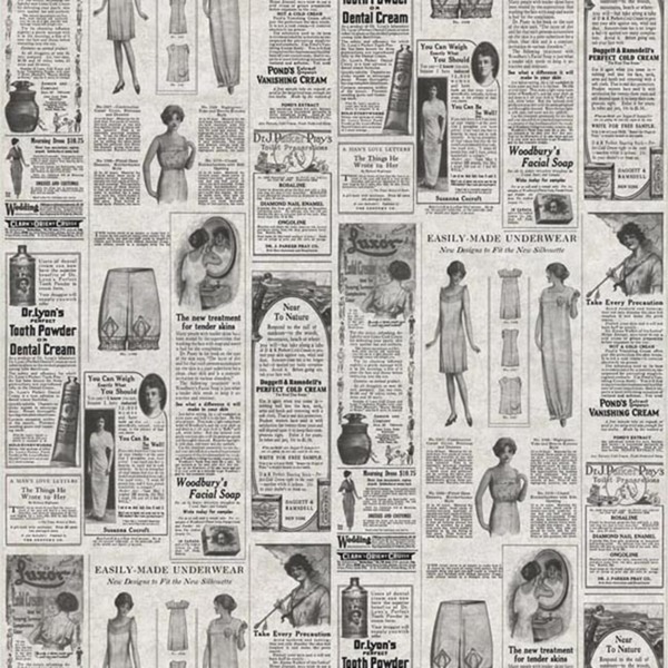 Grey Vintage Newsprint Wallpaper