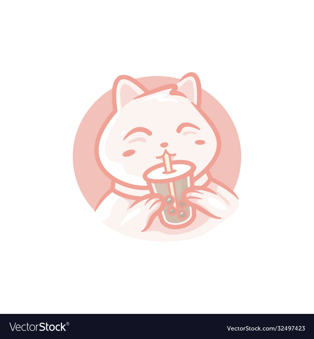 A Cat Drinking Boba Drinks Royalty Vector Image