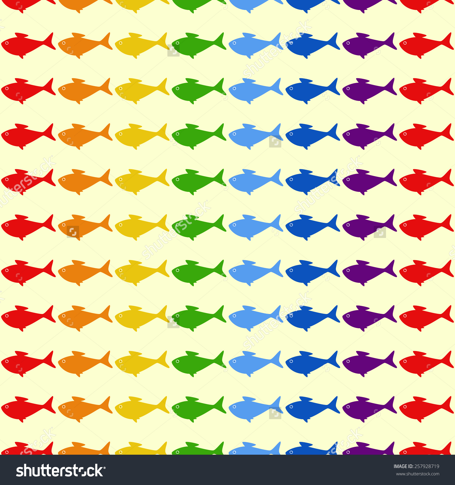 With Rainbow Colored Fish Isolated On Light Yellow For Wallpaper