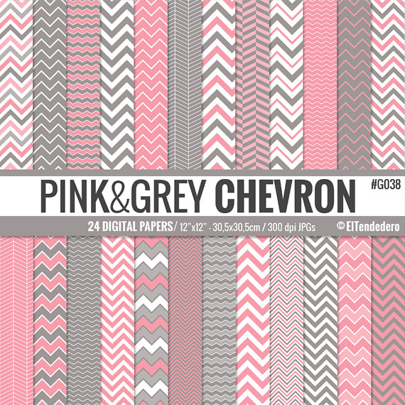Pink And Grey Chevron Digital Paper Pack