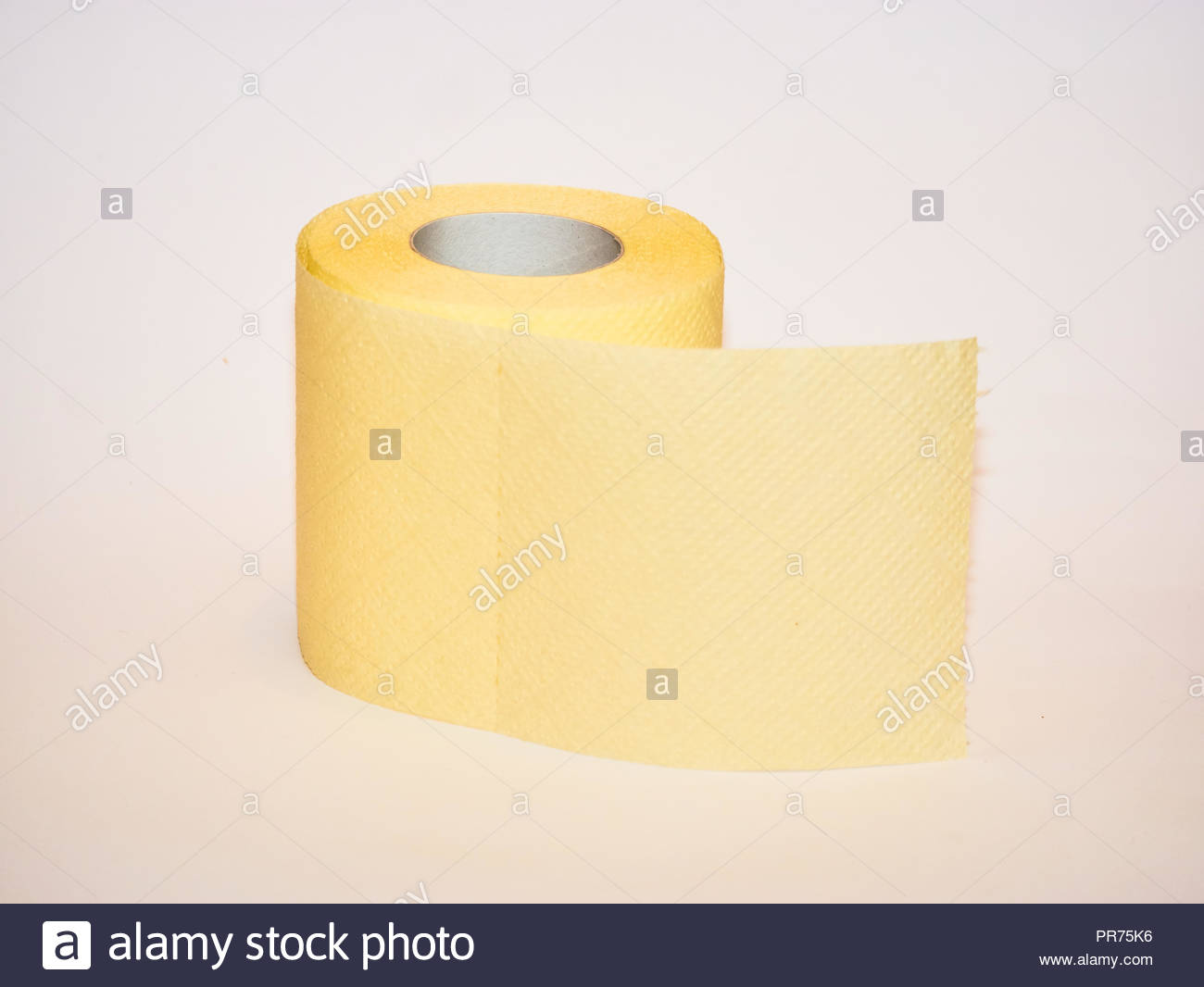 Toilet Paper Tissue Yellow Roll Isolated On White