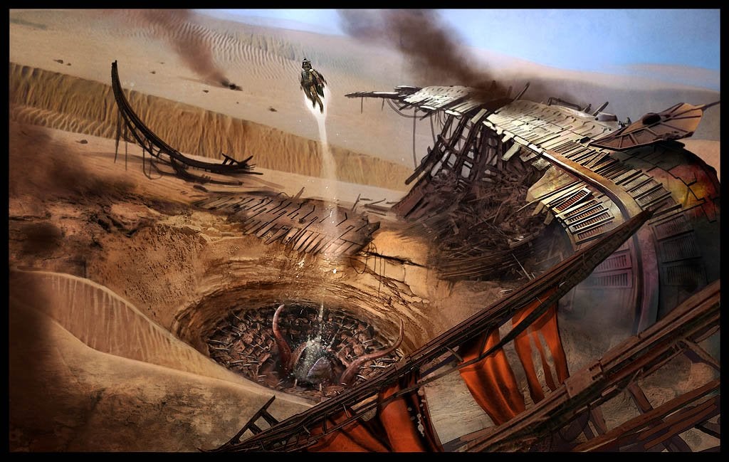 Boba Fett Flying Out Of The Mouth Sarlacc Pit On Tatooine