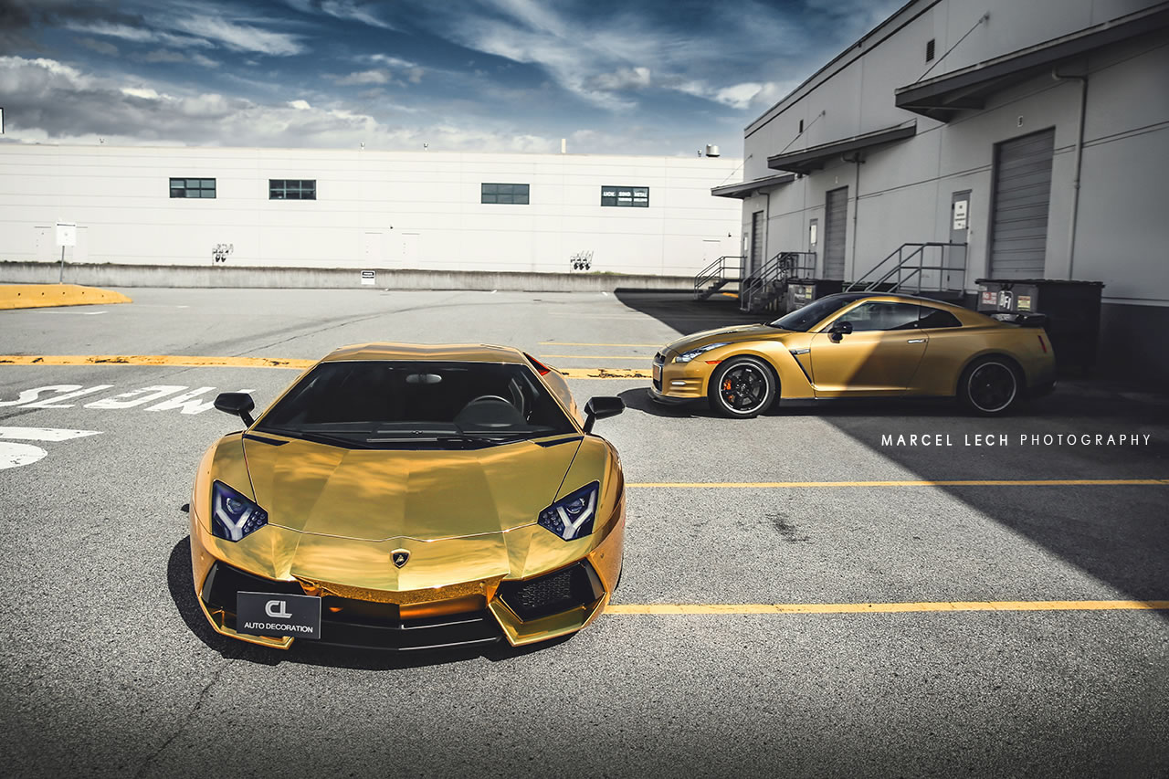 Lamborghini Aventador In Gold Chrome Wrap Front Photo