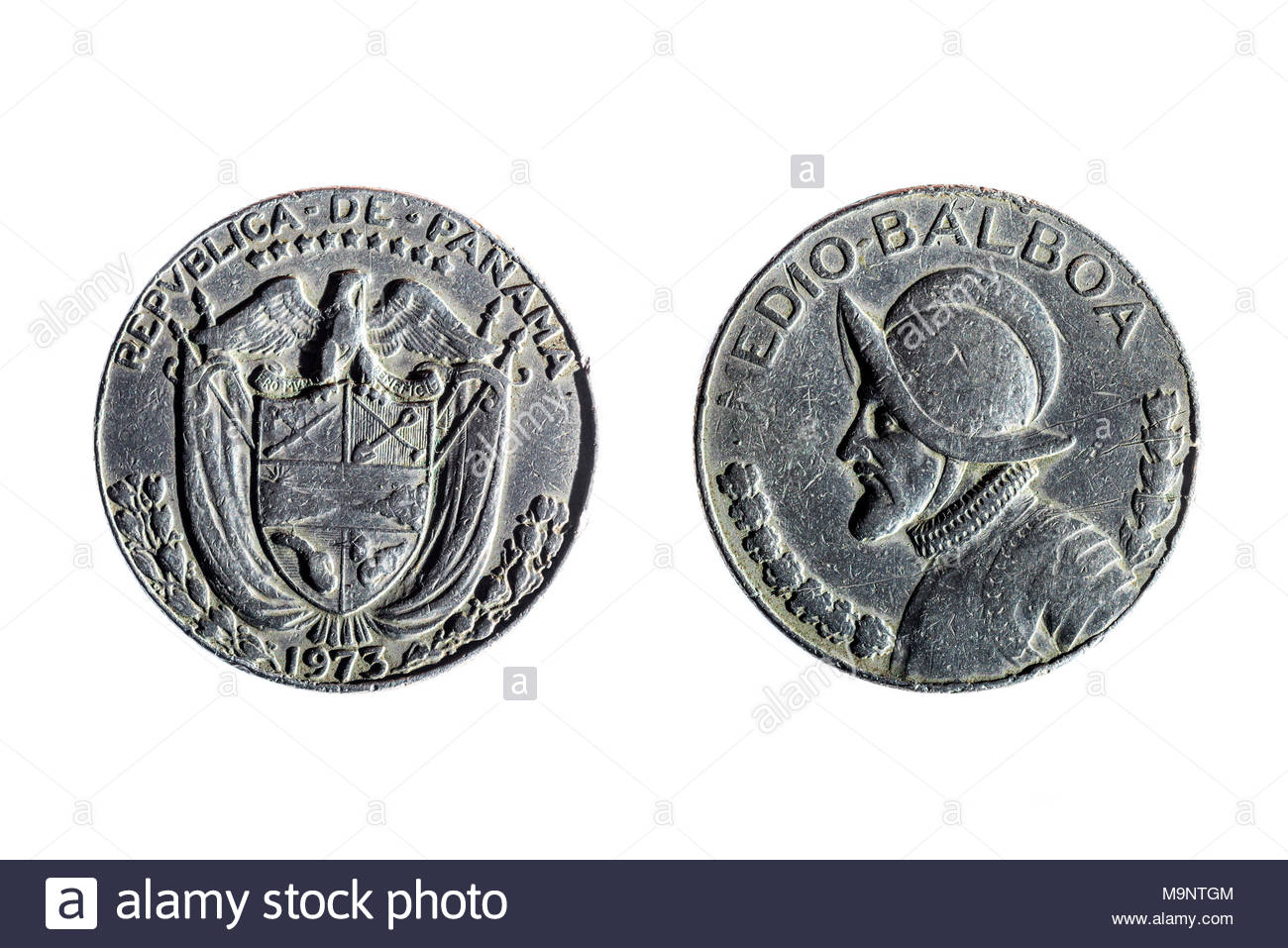 Front And Back Of Panamanian Coin Half Balboa On White