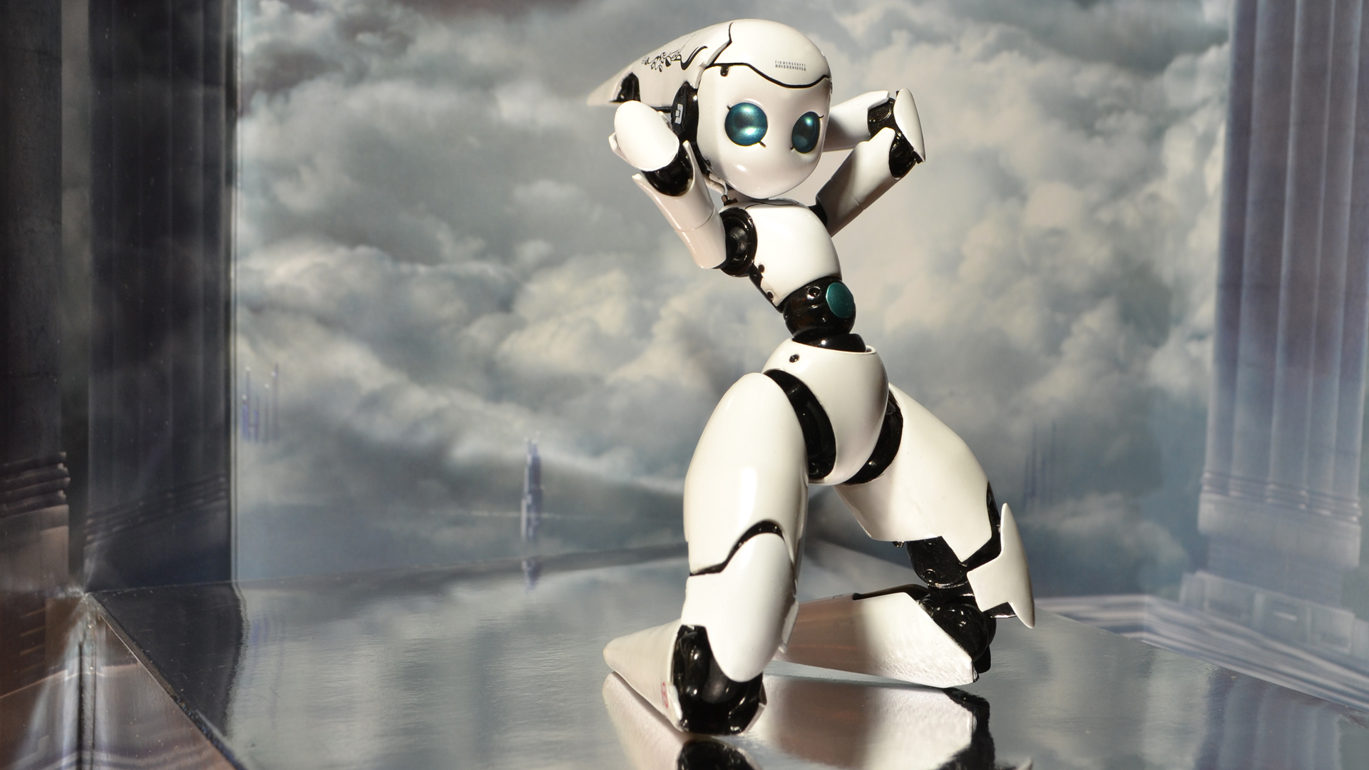 Robot Pose Wallpaper Girl Face Clouds Height