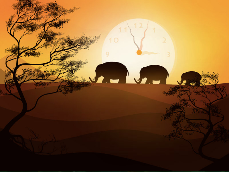 7art Elephants Clock Screensaver Meditative Elephant Footstep On