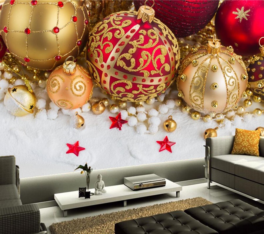 Custom Christmas Balls 3d Modern Wallpaper Papel De Parede Coffee