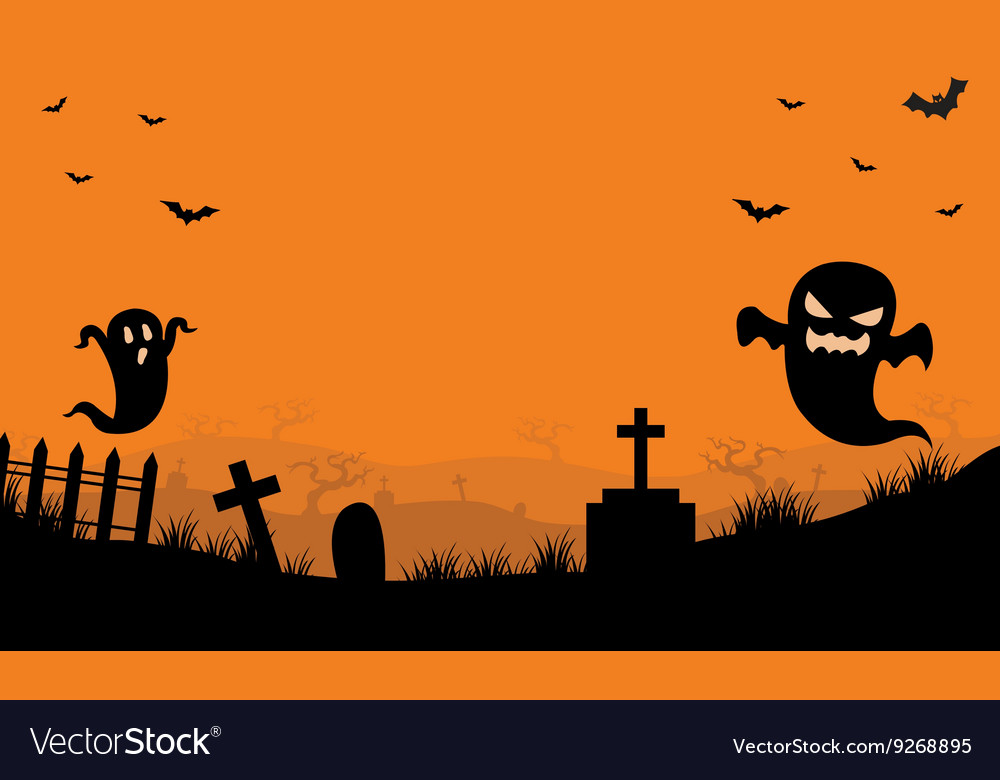 Halloween ghost in tomb orange backgrounds Vector Image