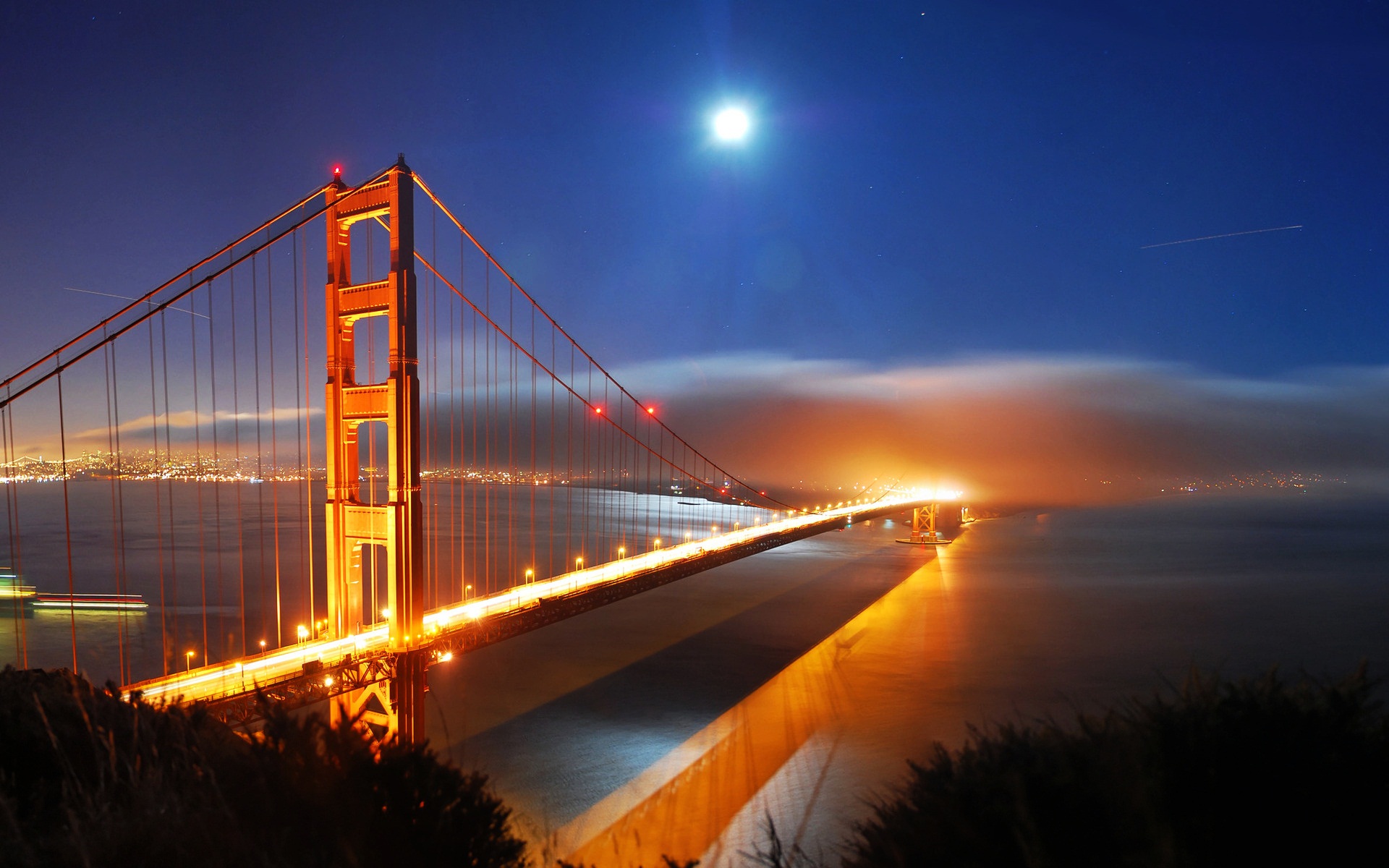 San Francisco Bridge Night Lights Wallpaper HD