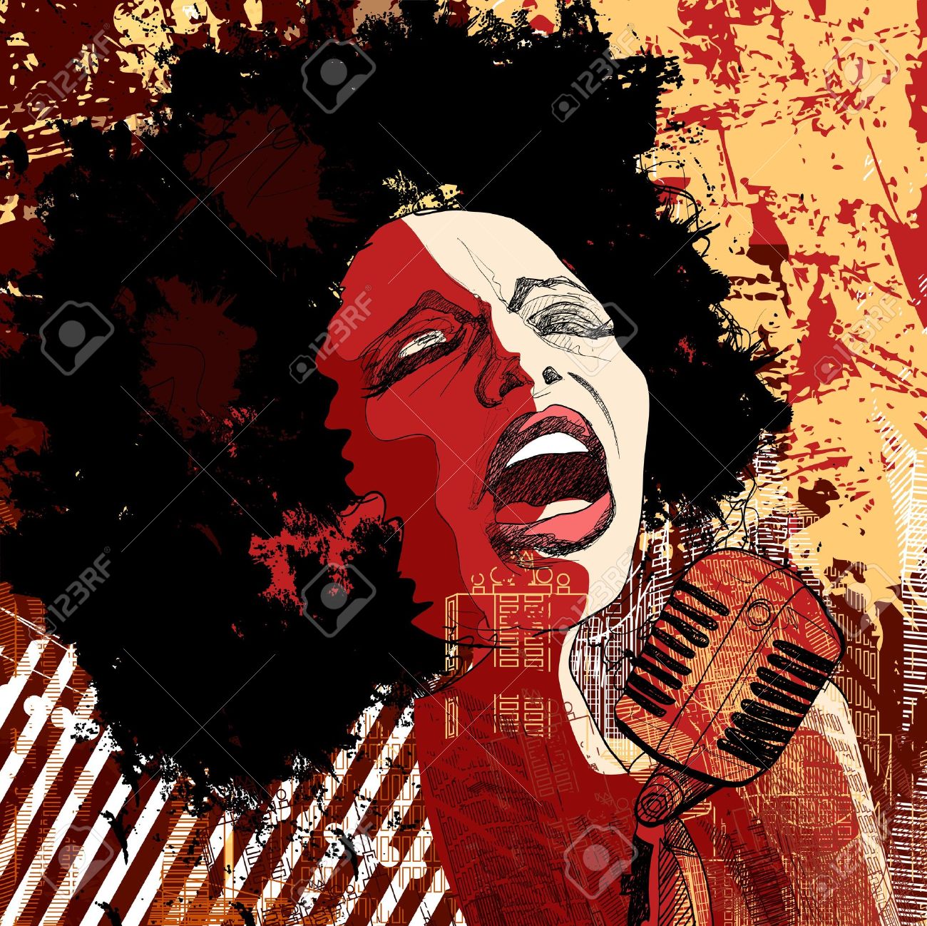 An Afro American Jazz Singer On Grunge Background Stock Photo