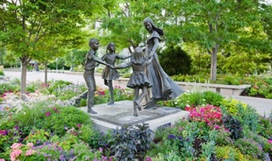 Bronze statue of mother and children Temple Square Salt Lake City