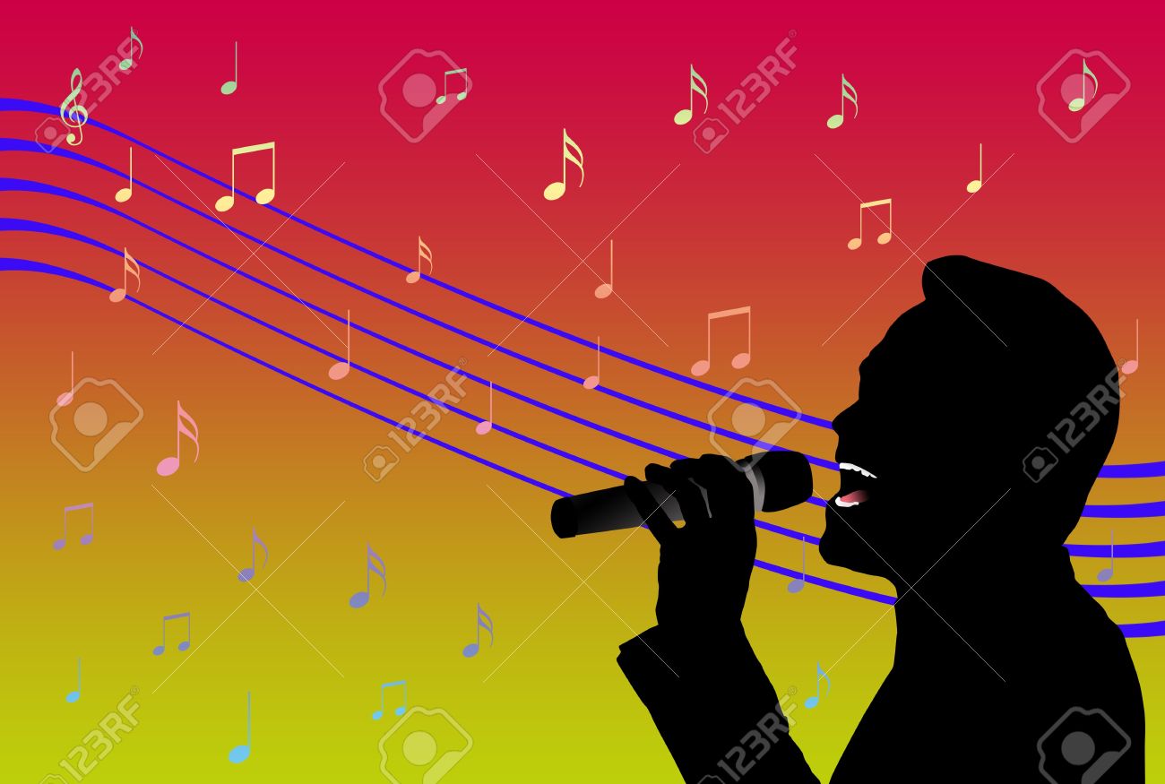 Silhouette Of A Singer Over Colored Background Stock Photo
