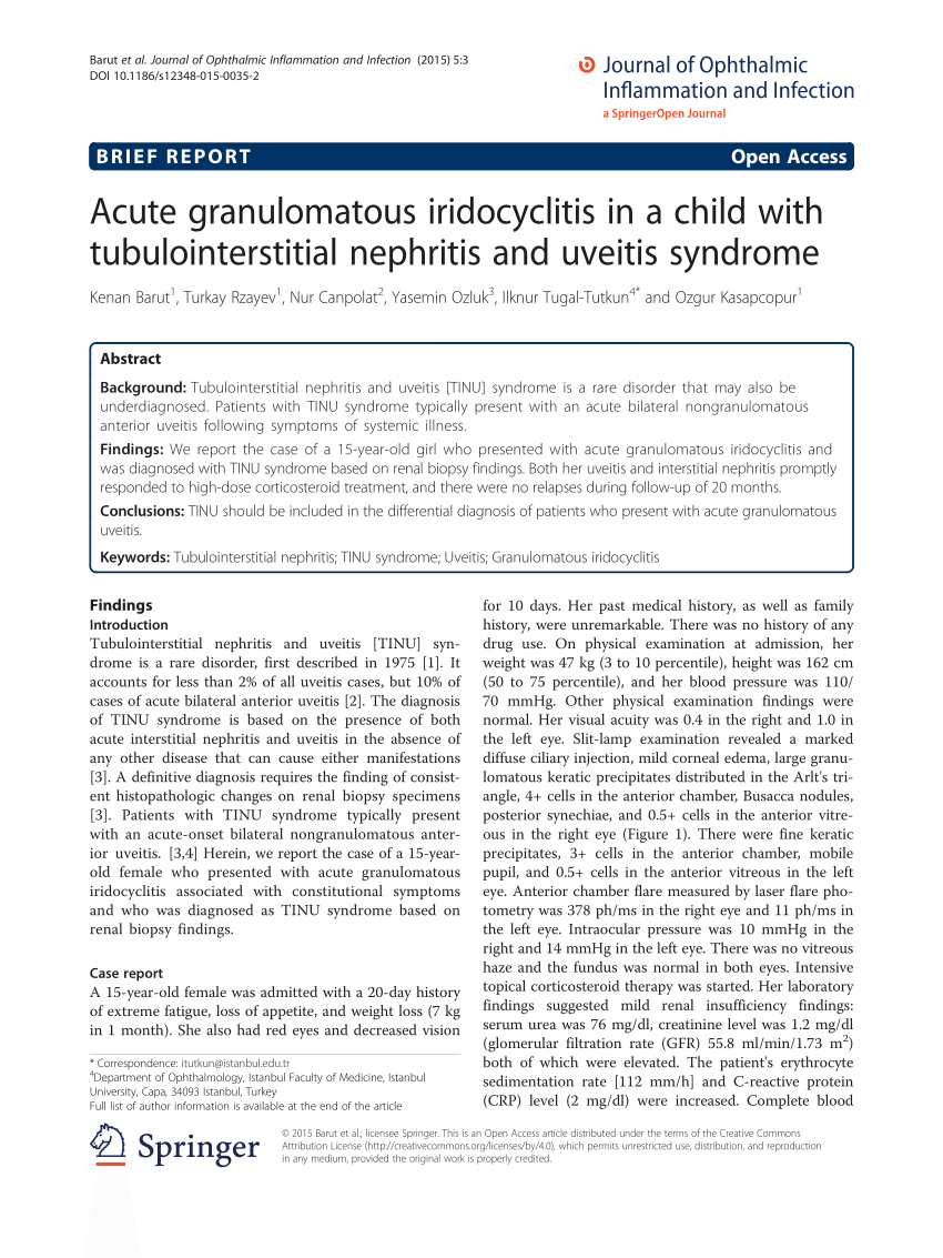 Pdf Acute Granulomatous Iridocyclitis In A Child With