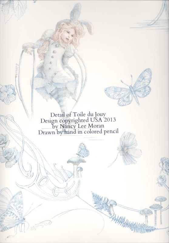 Lizette Rabbit Girl With Butterflies From A Decorative Toile De Jouy