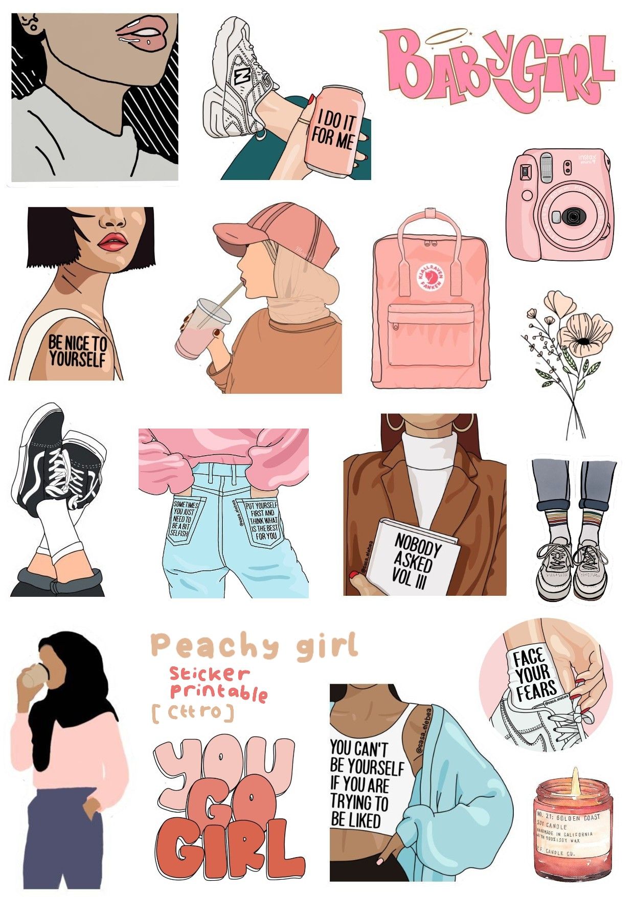 Sticker Pack Aesthetic Printable Girly Edition Peachy Girl Wallpaper