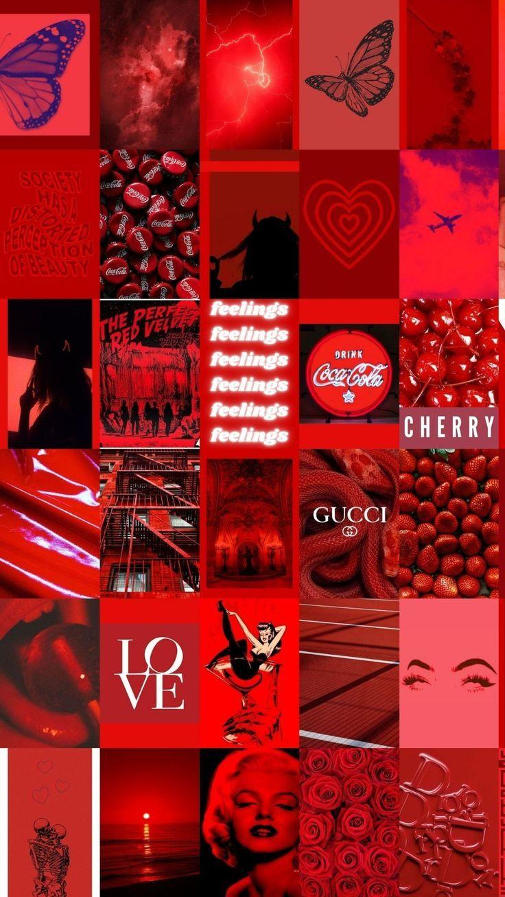Neon Red Collage Phone Wallpaper in Pretty wallpapers