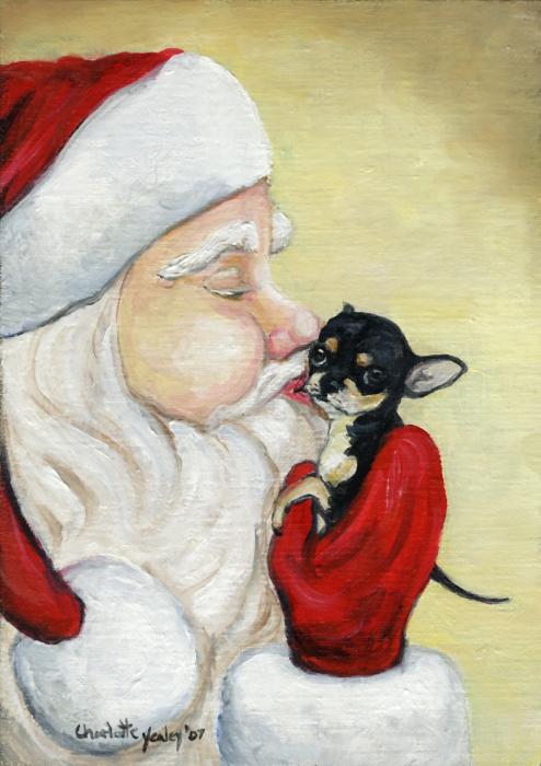 Santa S Kiss For Chihuahua Print By Charlotte Yealey