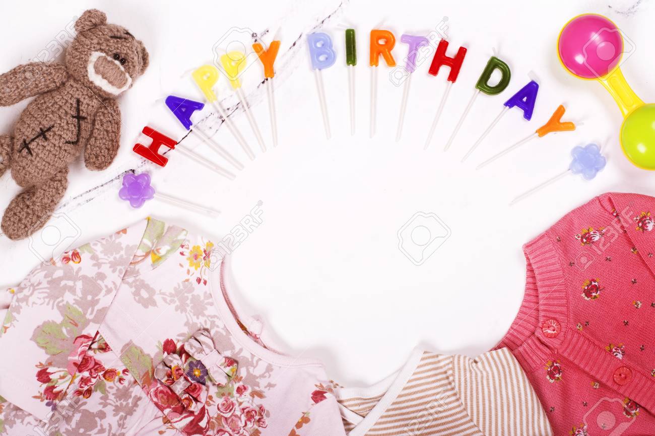 First BirtHDay Background Baby S Clothes Toy Colorful Candles
