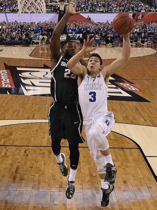 Duke guard Grayson Allen 3 goes to the hoop against Michigan State