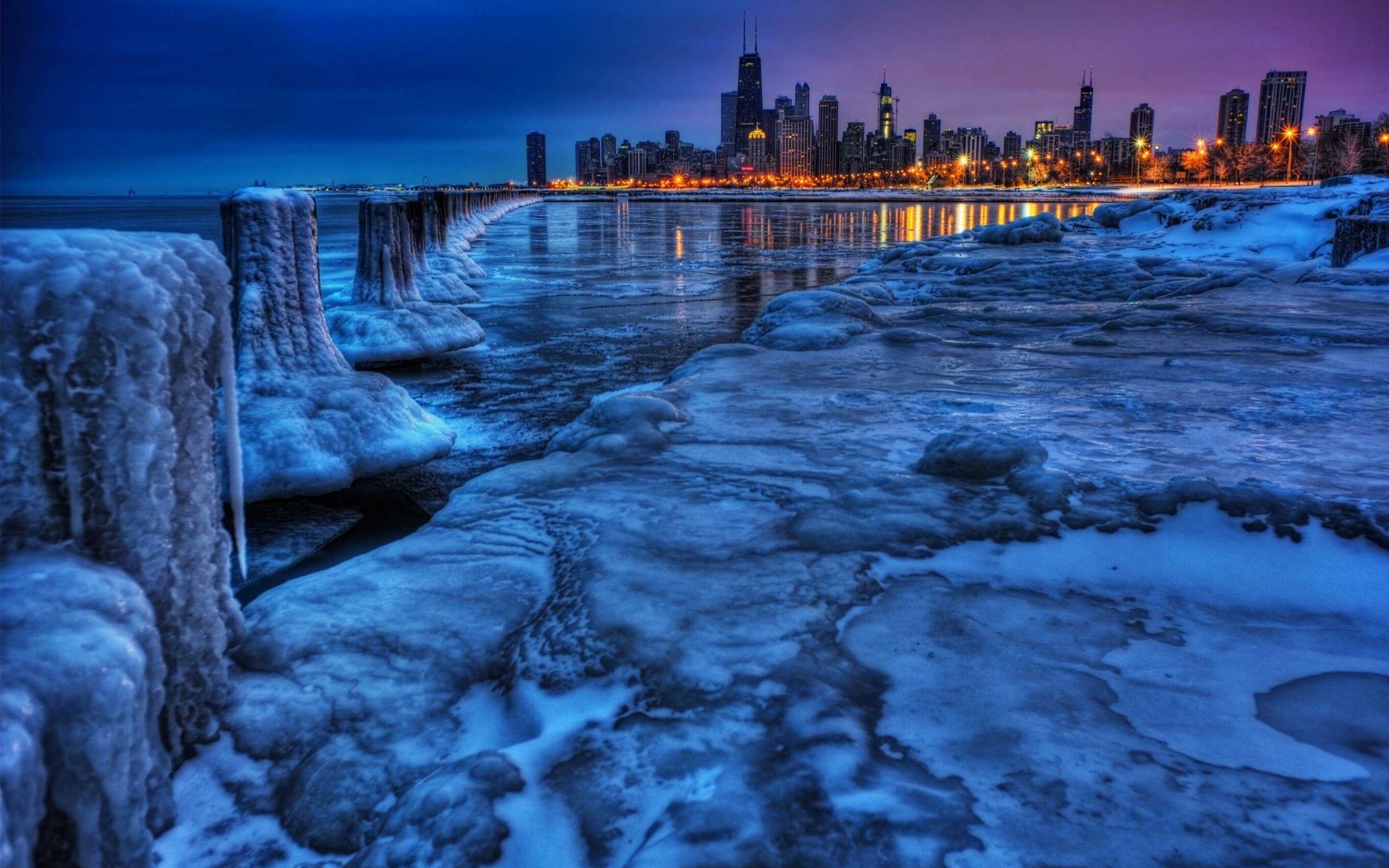 Chicago Illinois Winter Ice City Skyline Wallpaper   HD Background 2560x1600