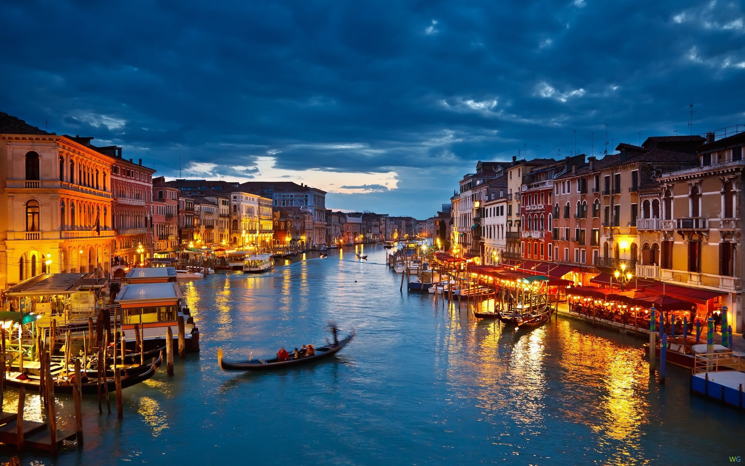 Venice Gondola At Night HD Wallpaper Background Image
