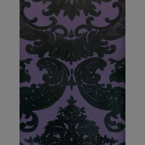 Black Purple Madison Damask Velvet Flocked Wallcovering Design