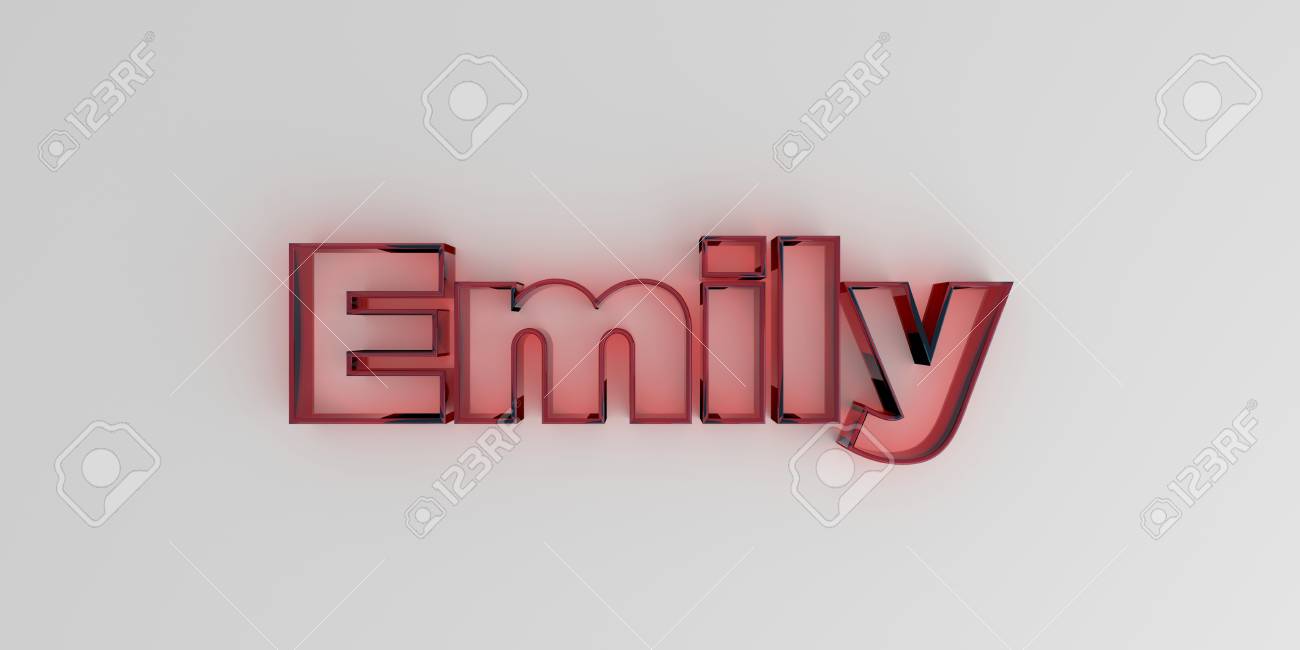 Emily Red Glass Text On White Background 3d Rendered Royalty