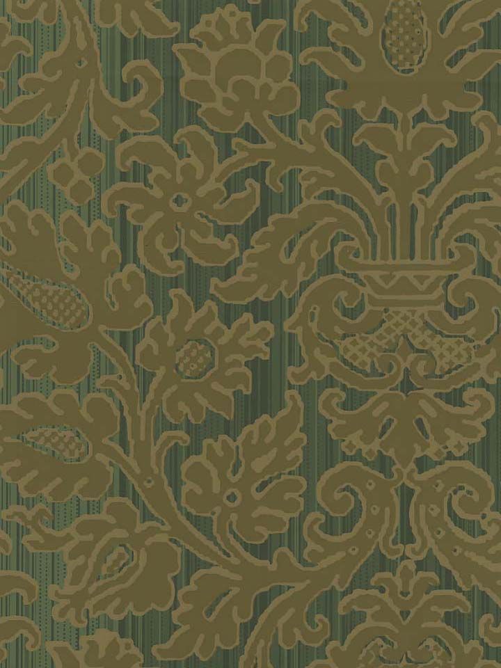 Looking Green And Brown Damask Wallpaper From The Book Raymond Waites