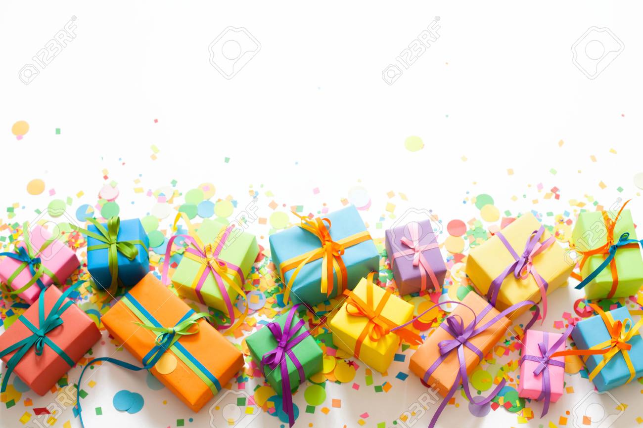 Colored Gift Boxes With Colorful Ribbons White Background Gifts