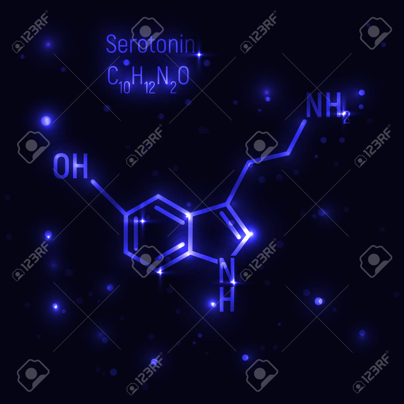 Serotonin Vector Illustration In Dark Sky Blue Background Star