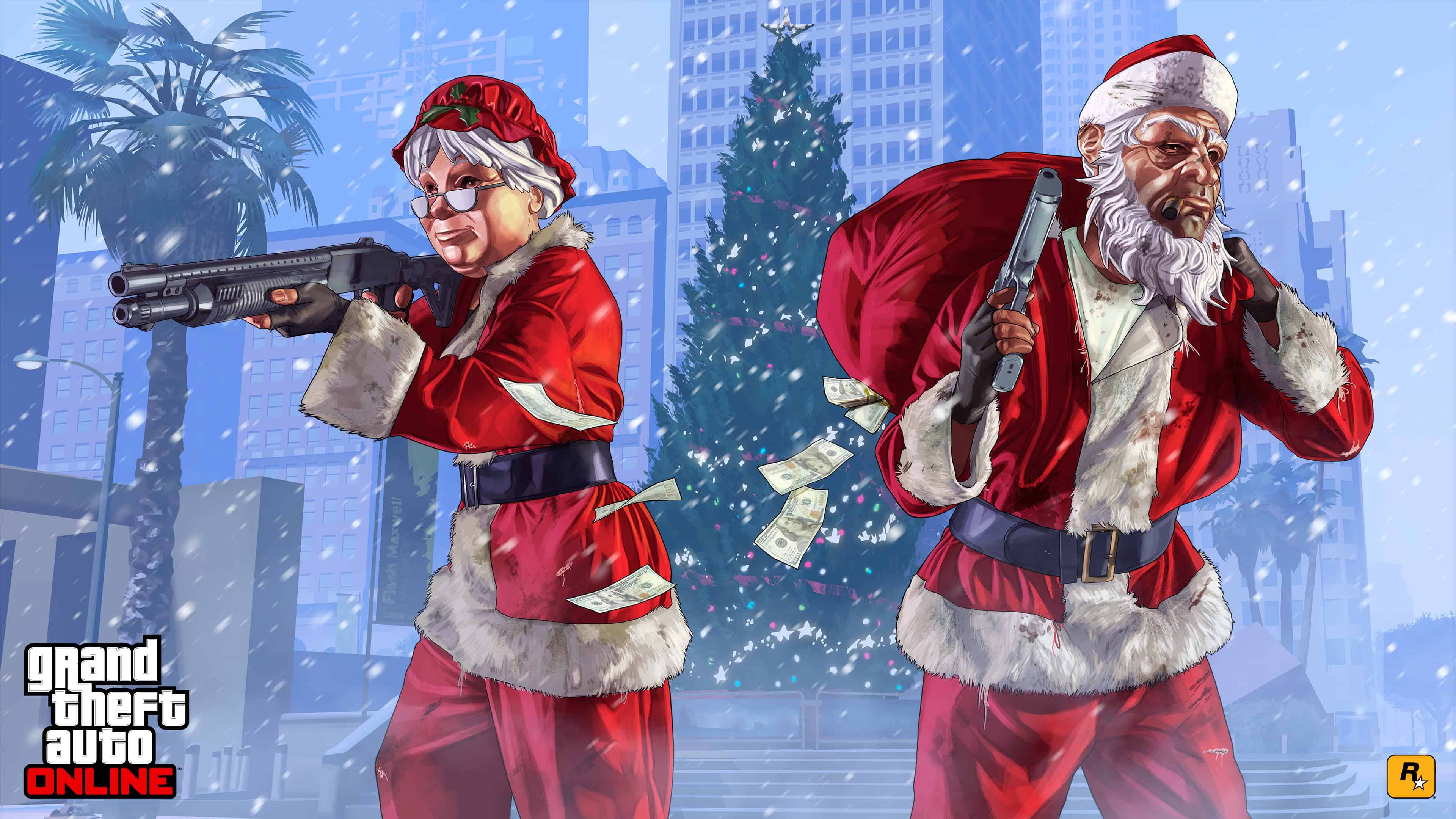 Grand Theft Auto 5 Online Santa Artwork For Christmas UHD 4K 3840x2160