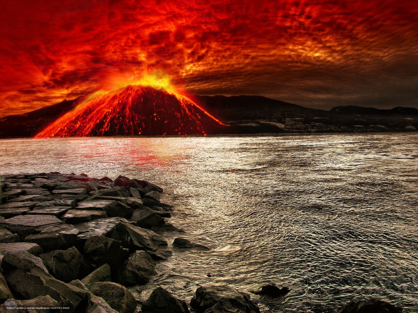 Vulkanlandschaft Wallpaper Sea Stones Volcano