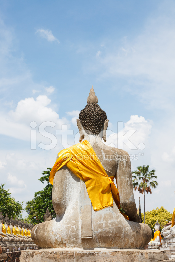 Blue Sky Background Buddha Wat Yai Chai Mong Kon Ayutthaya Stock