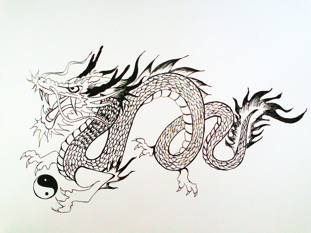 Chinese Dragon Drawings Wallpaper Background HD With Resolutions