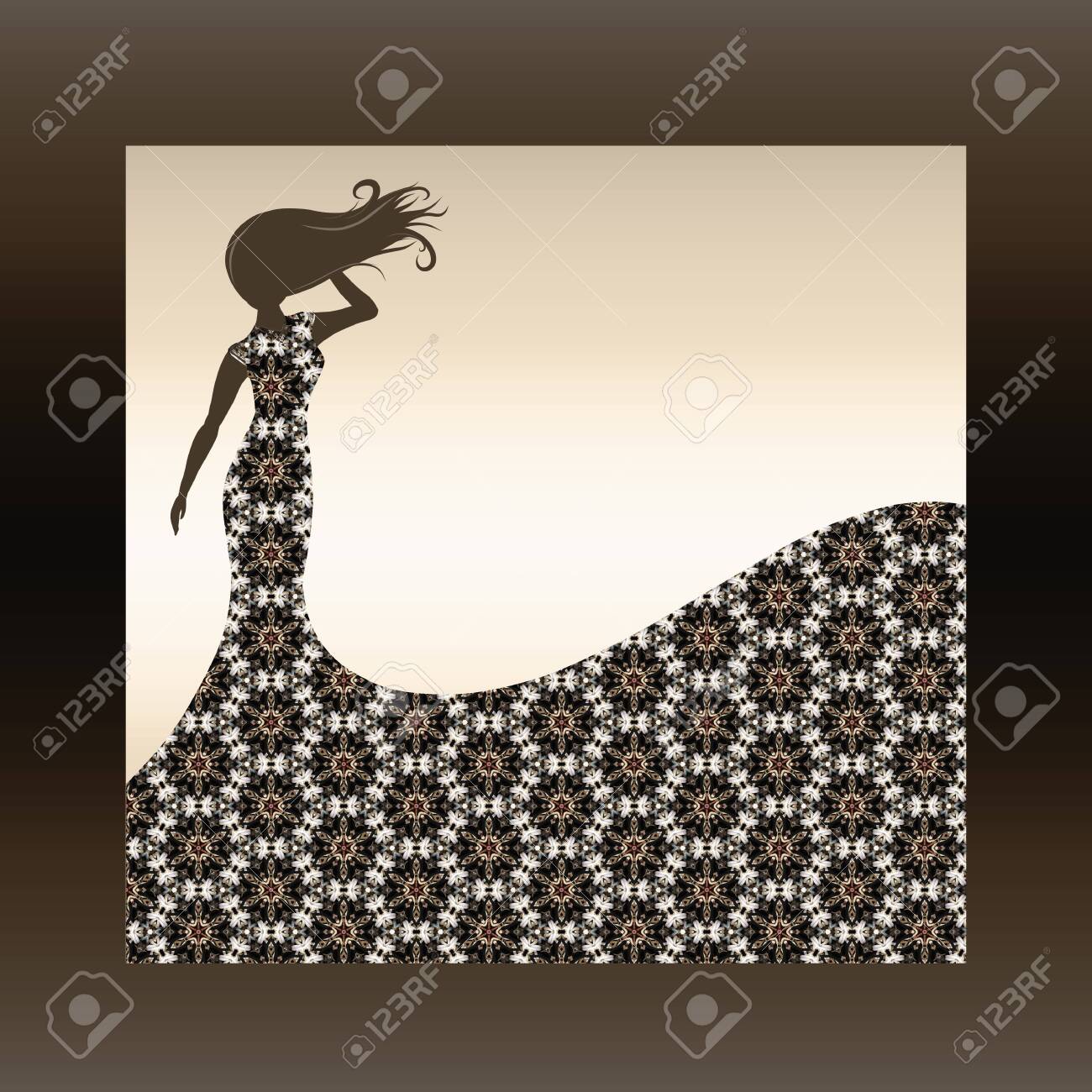 Background With A Silhouette Of Slender Woman In Patterned