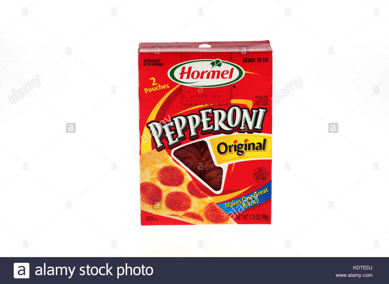 Unopened Package Of The Original Hormel Pepperoni On White Stock
