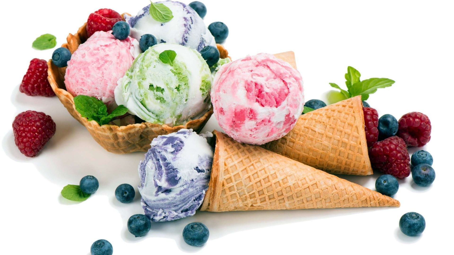 Ice Cream And Berries With White Background Wallpaper