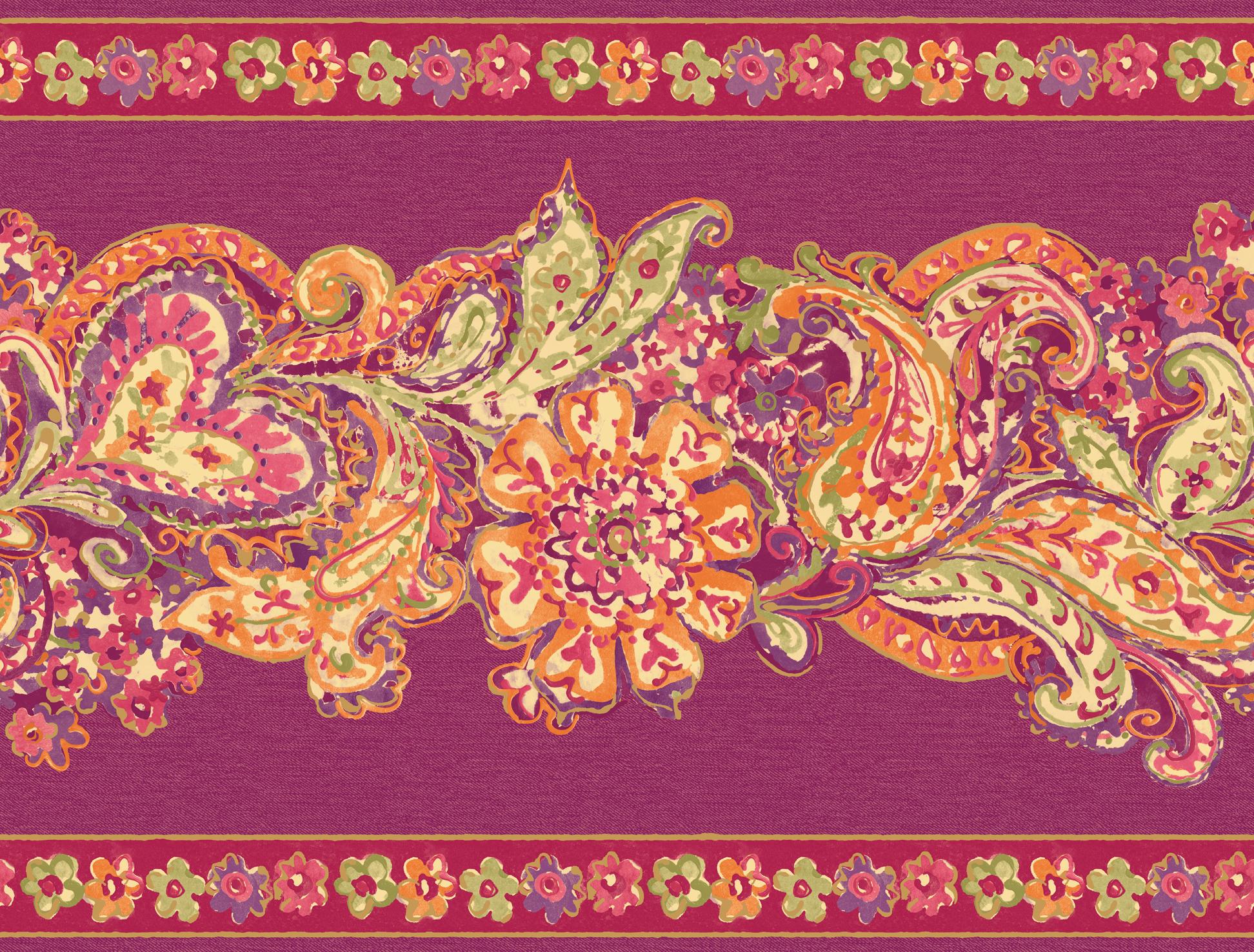 Free download Mountain Wallcovering Paisley Petals Border Magenta