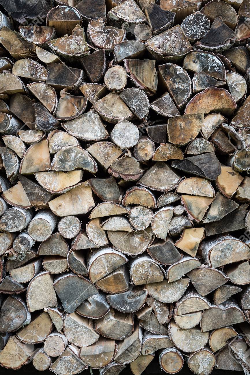Stacked Chopped Birch Firewood Background Getting Prepared
