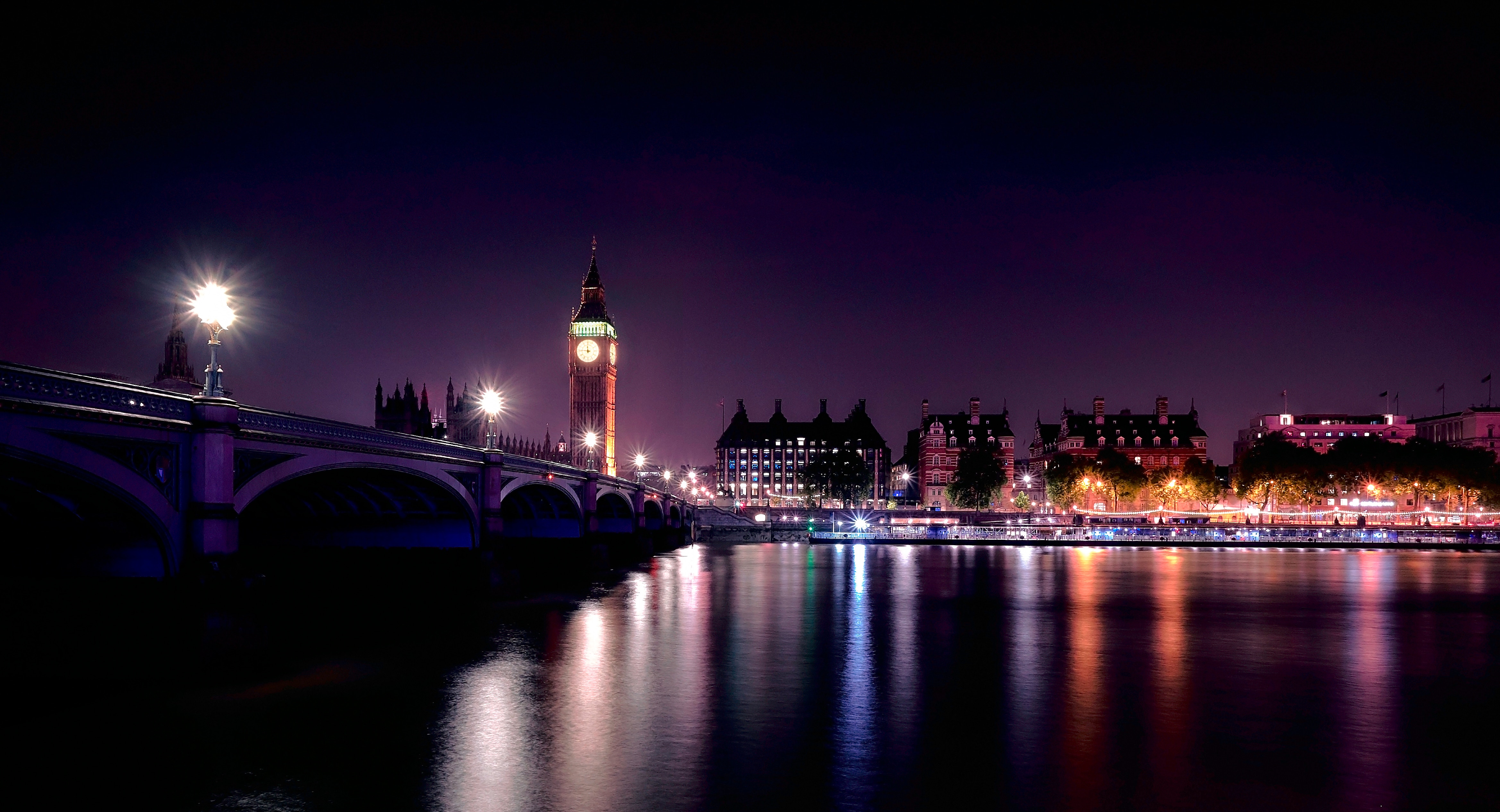 City Lights Clock Tower Bridge Night 4k Wallpaper HD Photography Image