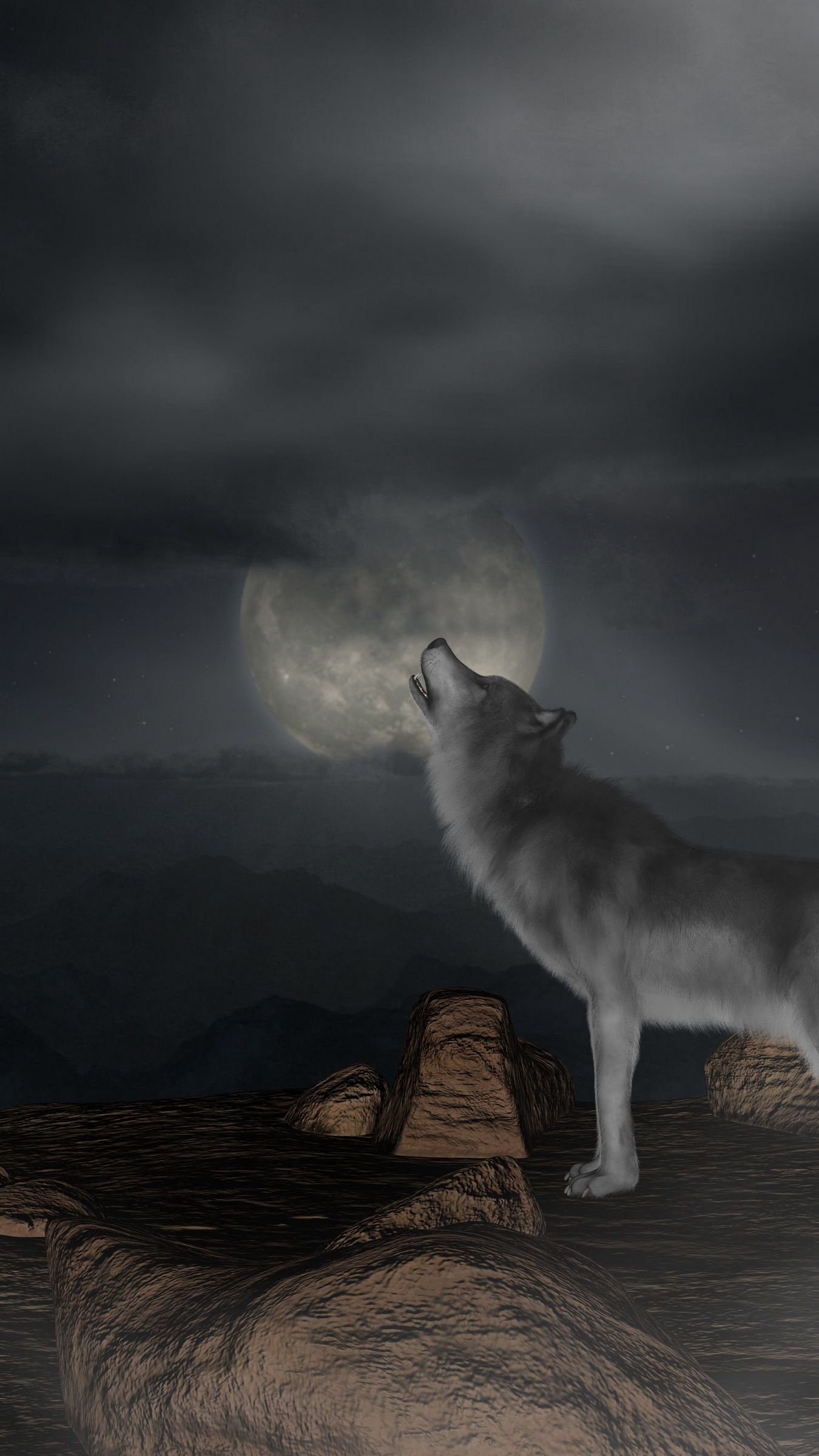 Download wallpaper 1350x2400 wolf howl moon full moon iphone 8