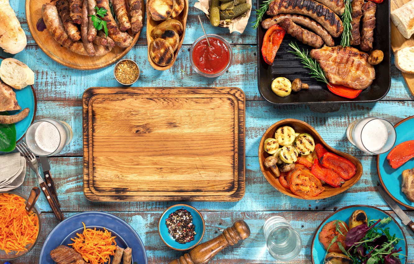Wallpaper Beer Meat Bbq Vegetables Wood Grill Grilled
